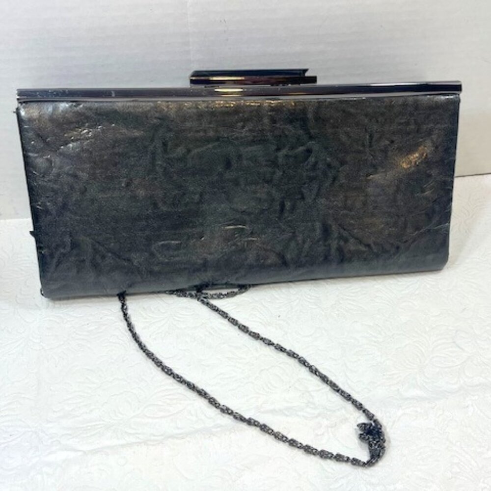 KATE LANDRY Sparkly Gray Evening Clutch Bag Purse w/Chain Strap 11"x5"